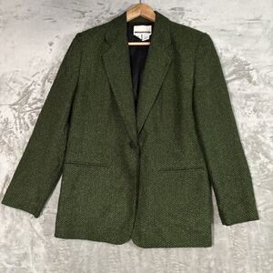 Vtg Casual Corner Green Herringbone Tweed Wool Blazer 8 Academia Old Money 90s